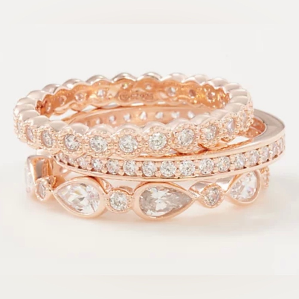 COPY - COPY - Diamondique set of 3 rosegold plated over sterling silver stackin…
